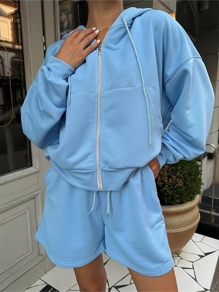 Spring Women's Suit with Shorts Cotton Oversize Pink Top and Shorts Set Two-piece Casual Tracksuit with Shorts for Women 2-Pcs