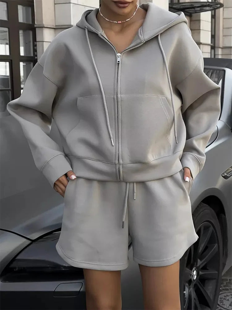 Spring Women's Suit with Shorts Cotton Oversize Pink Top and Shorts Set Two-piece Casual Tracksuit with Shorts for Women 2-Pcs