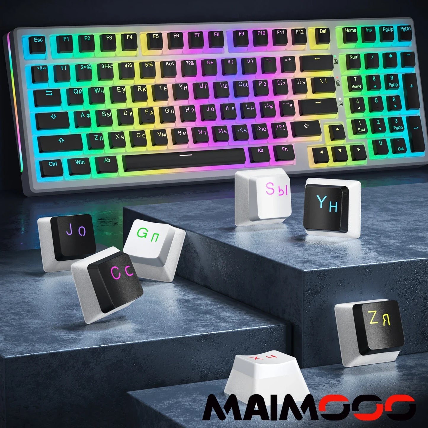 MAIMOOO Russian Layout Pudding Keycaps 117/141 Keys PBT Material Translucent Keycap for DIY Mechanical Keyboards Key Caps