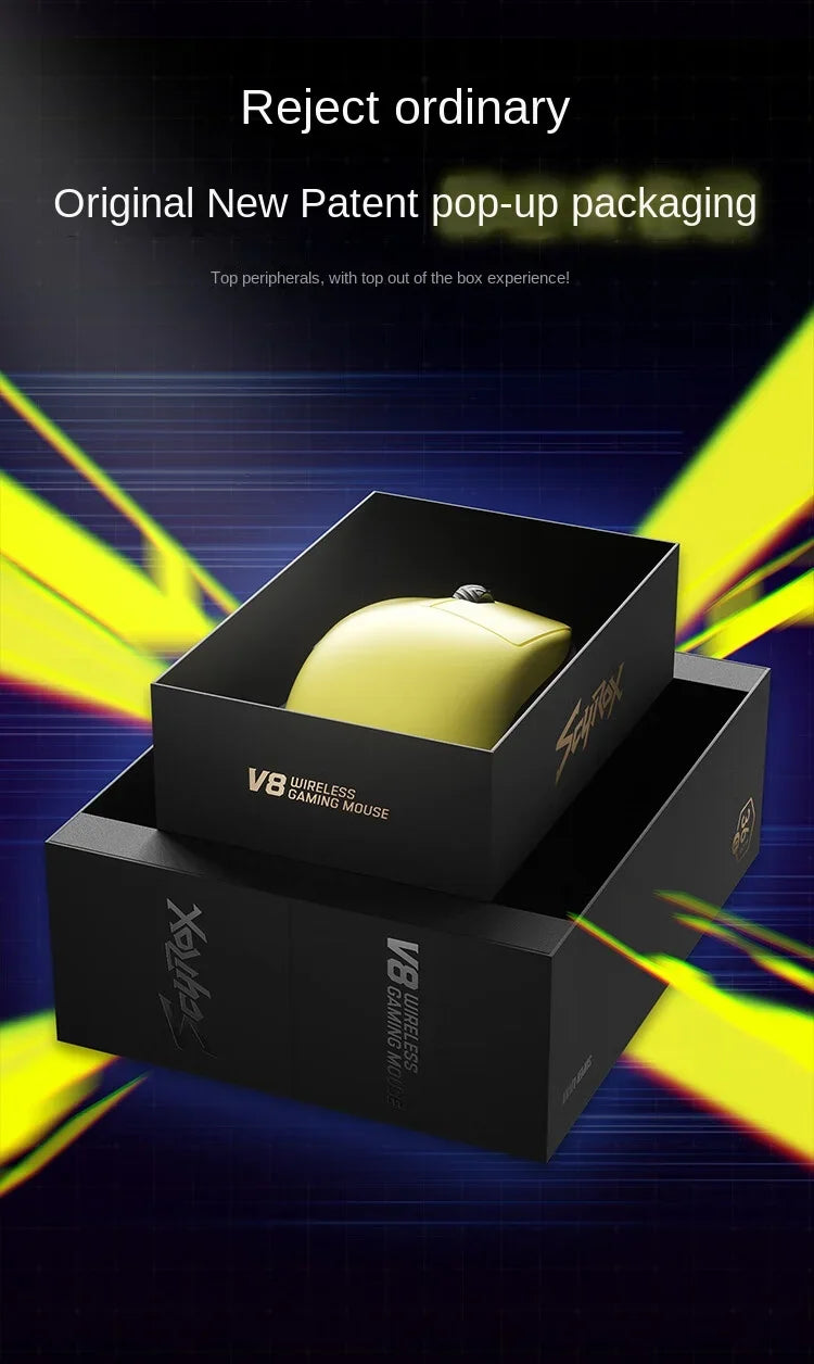 SCYROX V8 Gaming Mouse PAW3950 Nordic52840 DPI 2.4G Wireless 750IPS 30K Lightweight 36±3g S/M Size with 8K Receiver Web Drive