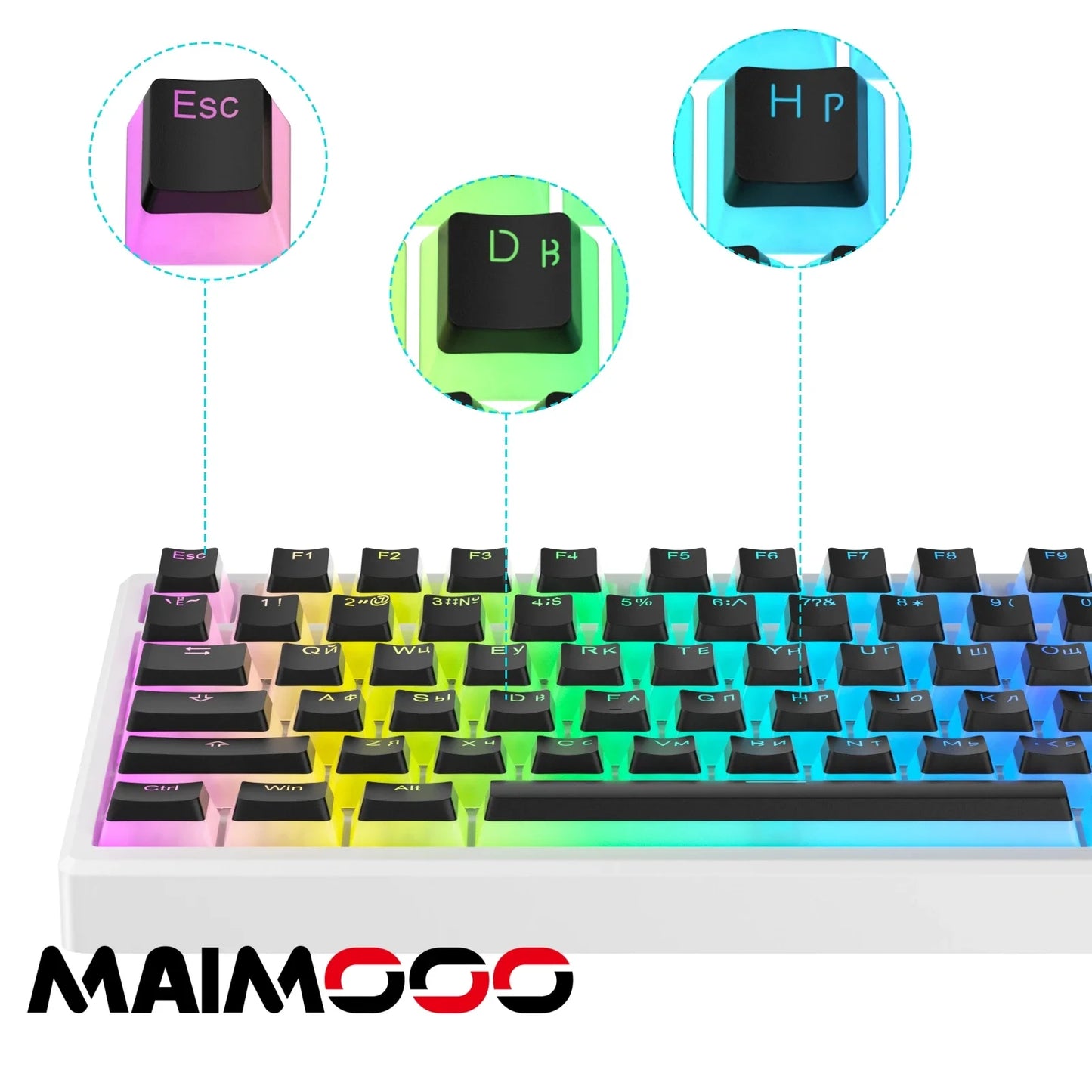 MAIMOOO Russian Layout Pudding Keycaps 117/141 Keys PBT Material Translucent Keycap for DIY Mechanical Keyboards Key Caps