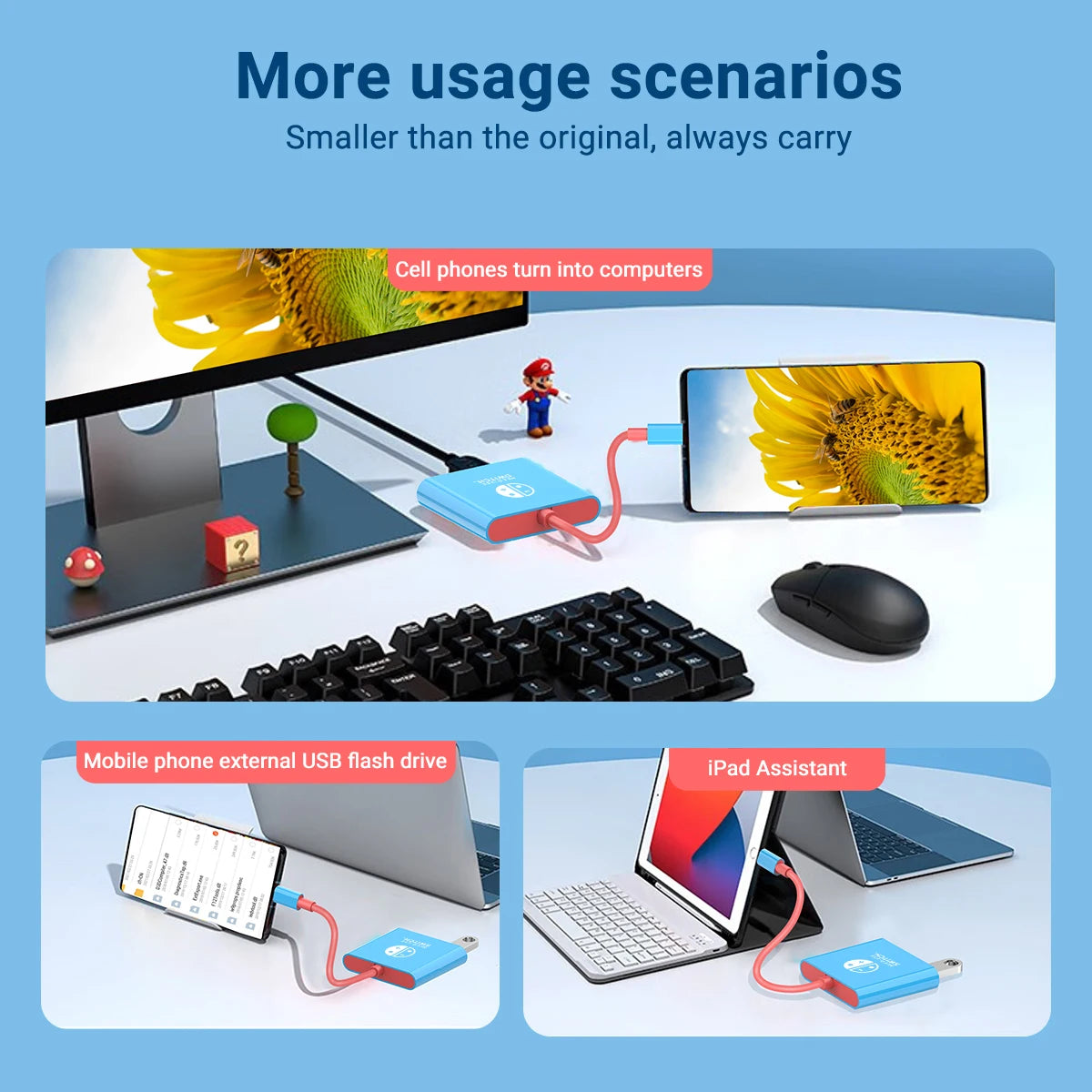 Portable Switch Docking Station TYPE-C Hub with HDMI and USB 3.0 Perfect for Travel and Gaming