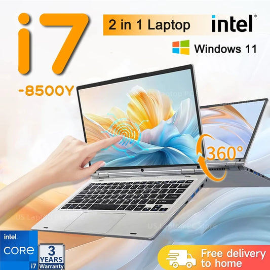 2 in 1 mini Laptop Computer Portable Touch Screen 11.6" Intel i7-8500Y 8GB 1TB Windows 11 Pro Office Learning Tablet PC Notebook