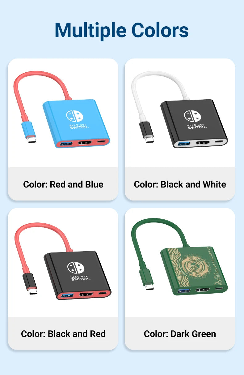 Portable Switch Docking Station TYPE-C Hub with HDMI and USB 3.0 Perfect for Travel and Gaming