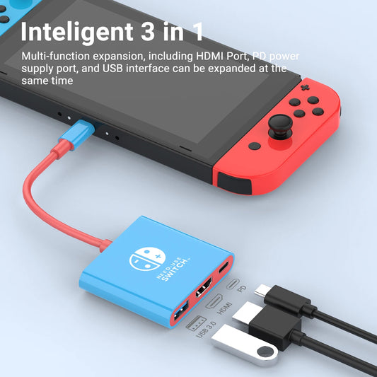 Portable Switch Docking Station TYPE-C Hub with HDMI and USB 3.0 Perfect for Travel and Gaming