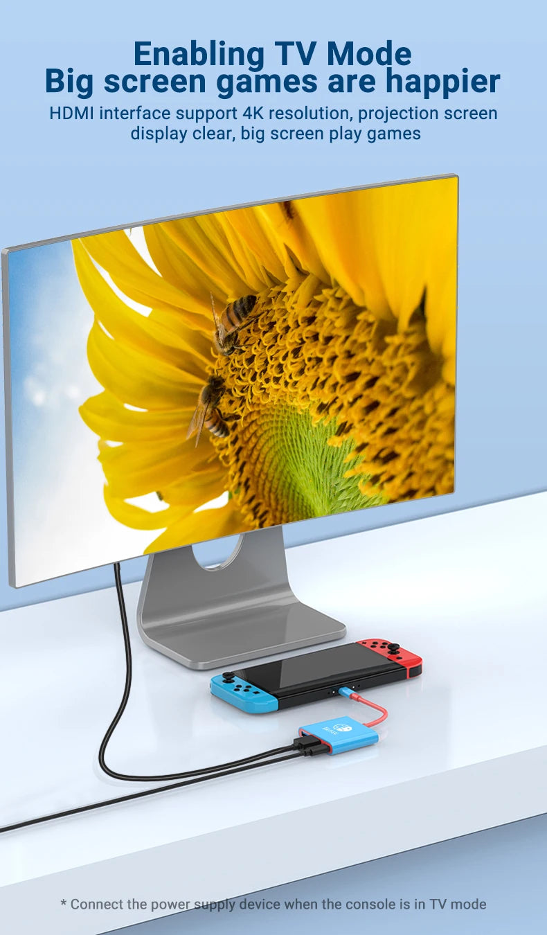 Portable Switch Docking Station TYPE-C Hub with HDMI and USB 3.0 Perfect for Travel and Gaming