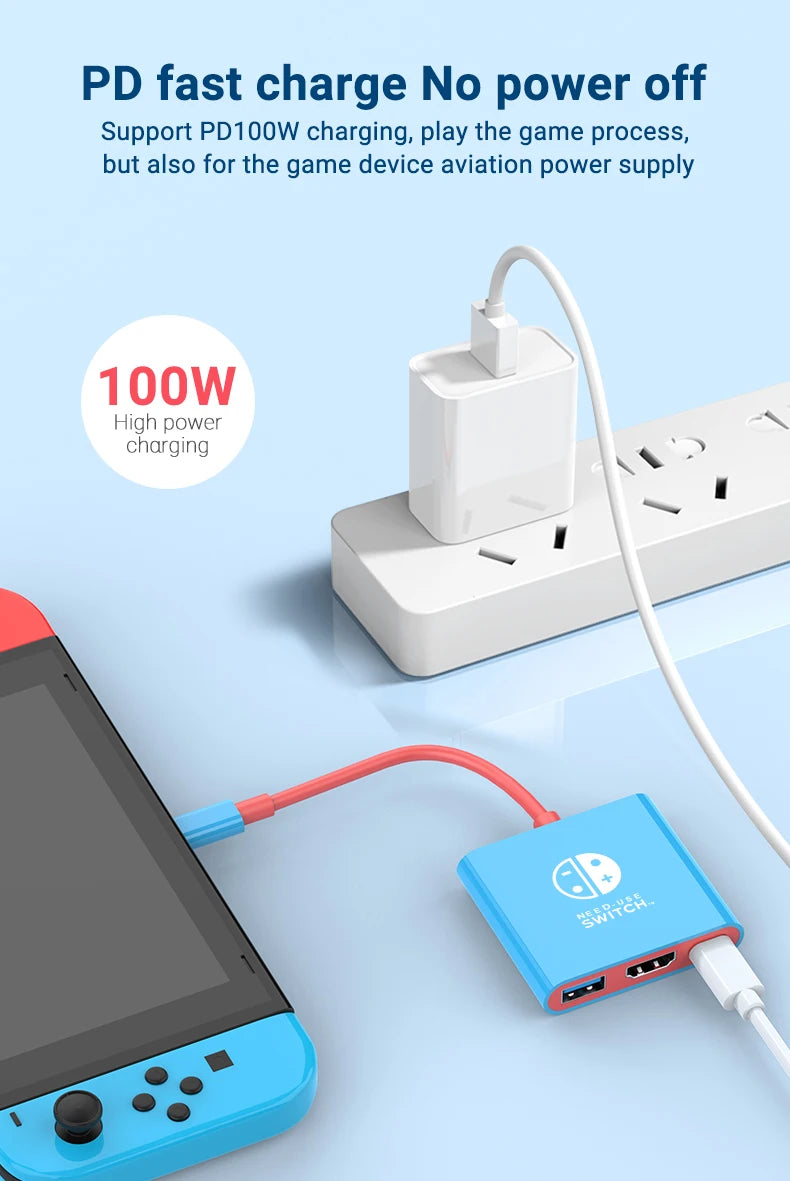 Portable Switch Docking Station TYPE-C Hub with HDMI and USB 3.0 Perfect for Travel and Gaming