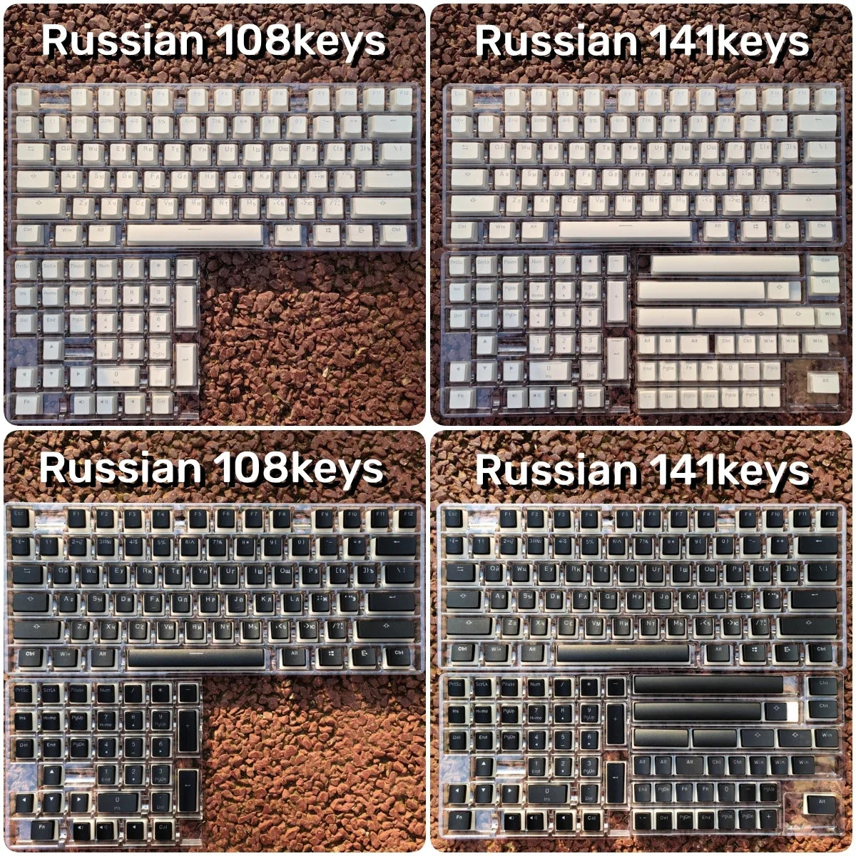 MAIMOOO Russian Layout Pudding Keycaps 117/141 Keys PBT Material Translucent Keycap for DIY Mechanical Keyboards Key Caps