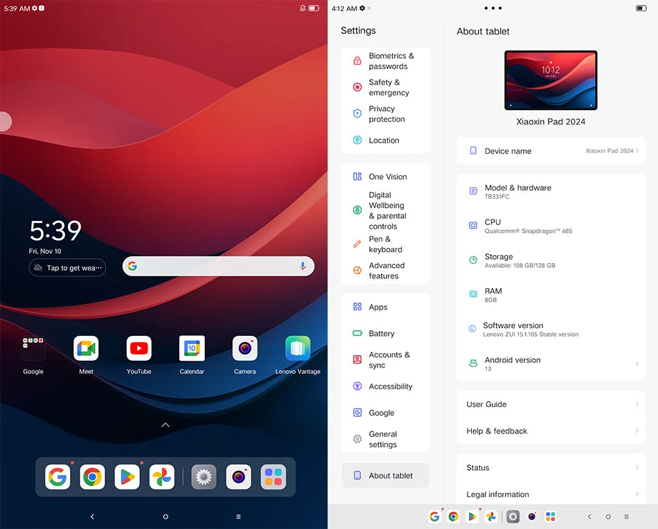 Global ROM Lenovo Xiaoxin Pad 2024 Tab 6 / 8GB 128GB Qualcomm Snapdragon 685 11'' 90Hz Display 8MP Camera 7040mAh 20W Charging